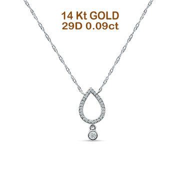 Dangling Diamond Pear Teardrop Necklace 14K White Gold 0.09ct Wholesale